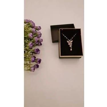 Zirkon Taşlı Pembe Desenli 316L Çelik Kolye