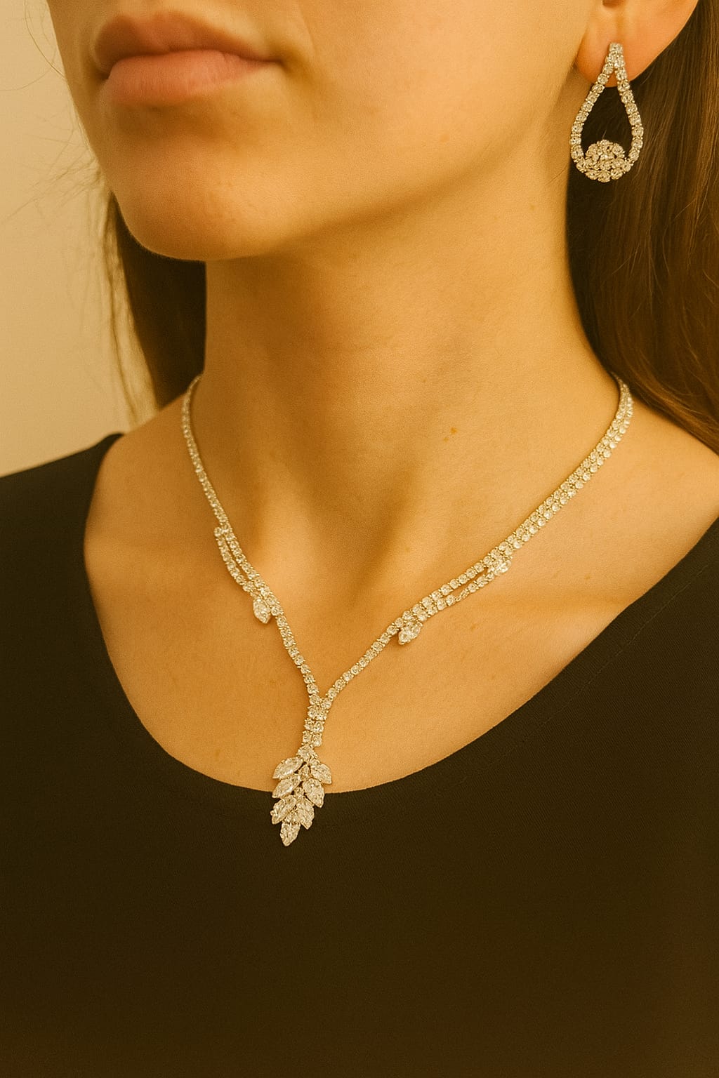 Zirkon Küpe Kolye Set Lüx 2.Set