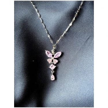 Zirkon Taşlı Pembe Desenli 316L Çelik Kolye
